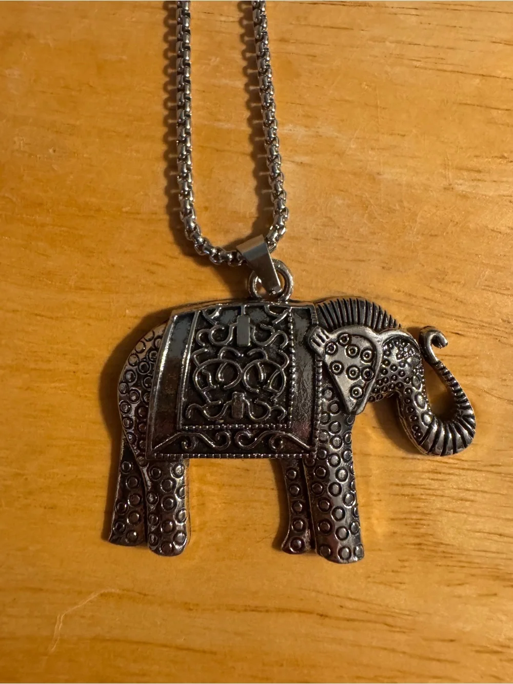 Stainless Steel Silver Tone Elephant Necklace